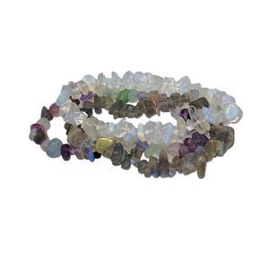 Gemstone Amethyst, Labradorite, Moonstone, plus more 3 strand stretch bracelet